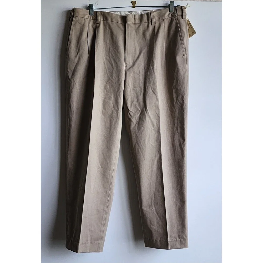 Orvis Khaki Chino Pleated Pants Mens 38 Wrinkle Free 100% Cotton